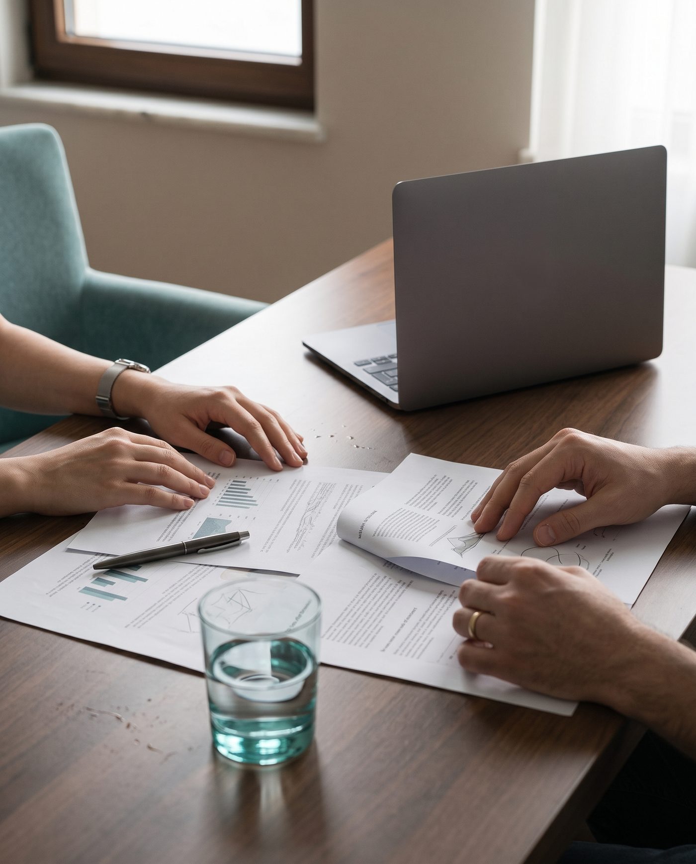 Two people reviewing medical documents together